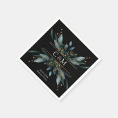 Monogram Elegant Blue Gold (Imitat) Botanischer Ne Serviette (Ecke)
