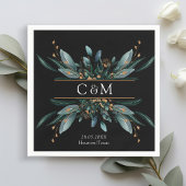 Monogram Elegant Blue Gold (Imitat) Botanischer Ne Serviette