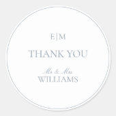 Monogram Elegant Blue Vielen Dank, Script Wedding Runder Aufkleber (Vorderseite)