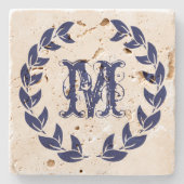Monogram Elegant Blue Wreath Steinuntersetzer (Vorderseite)