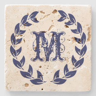 Monogram Elegant Blue Wreath Steinuntersetzer