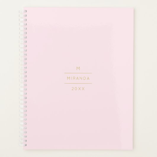 Monogram Elegant Blush Pink Gold Klassischer Chic  Planer (Vorderseite)