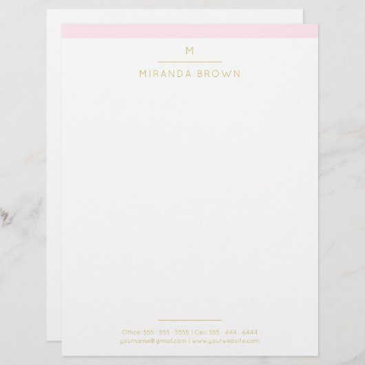Monogram Elegant Blush Pink Minimalistische Klasse Briefbogen (Vorne/Hinten)