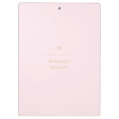 Monogram Elegant Blush Pink Minimalistische Klasse Klemmbrett (Rückseite)