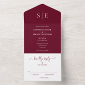 Monogram Elegant Burgundy and Gold Wedding All In One Einladung (Innen Boden)