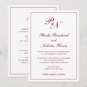 Monogram Elegant Burgundy auf einer Hochzeit Einladung (Vorne/Hinten)