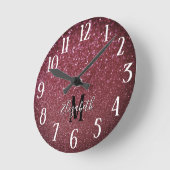 Monogram Elegant Burgundy Imitats Bokeh Glitzer Runde Wanduhr (Winkel)