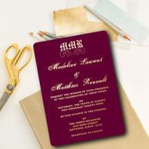 Monogram Elegant Burgundy und Gold Wedding