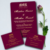 Monogram Elegant Burgundy und Gold Wedding Folieneinladung
