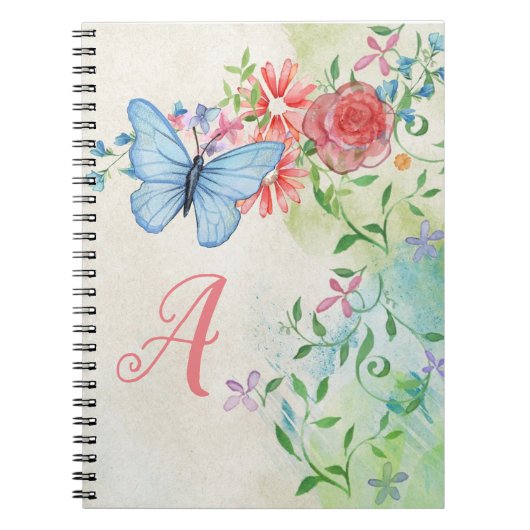 Monogram Elegant Butterfly Colorful Floral Notizblock (Vorderseite)