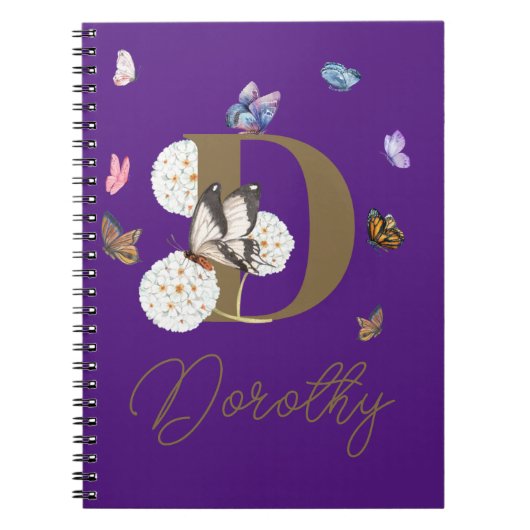 Monogram Elegant Butterfly Colorful Floral Notizblock (Vorderseite)