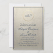 Monogram Elegant Champagne und Navy Blue Wedding Einladung (Vorderseite)