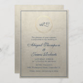 Monogram Elegant Champagne und Navy Blue Wedding Einladung (Vorne/Hinten)