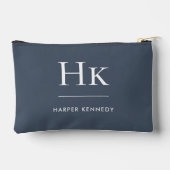 Monogram Elegant Chic Navy Mit Monogramm Name Zubehörtasche (Rückseite)