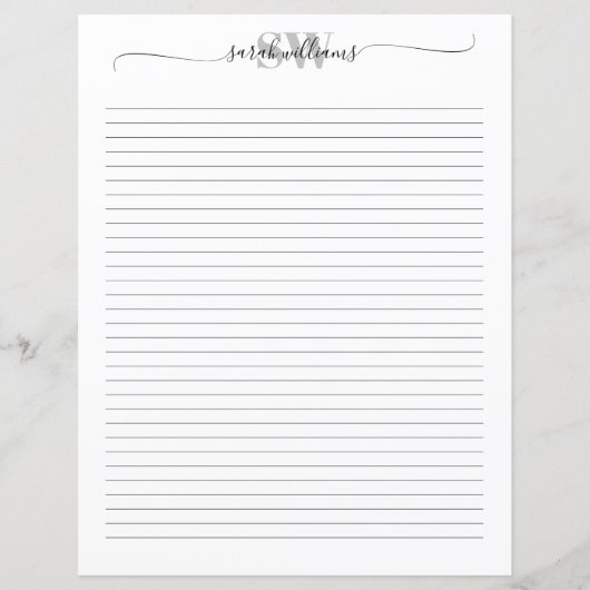 Monogram Elegant Chic Script Name Stationery Paper (Vorderseite)