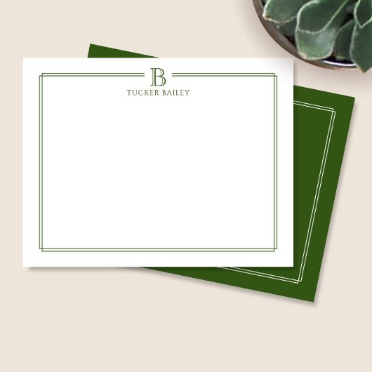 Monogram Elegant Dark Green Border Stationery Mitteilungskarte