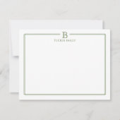 Monogram Elegant Dark Green Border Stationery Mitteilungskarte (Vorderseite)