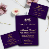 Monogram Elegant Dark Lila and Gold Wedding Folieneinladung
