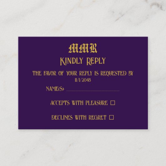 Monogram Elegant Dark Lila und Gold UAWG Begleitkarte (Vorderseite)