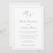 Monogram Elegant Dusty Blue All in one Wedding Einladung (Vorne/Hinten)