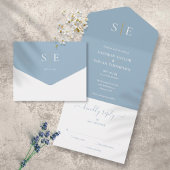 Monogram Elegant Dusty Blue and Gold Wedding All In One Einladung