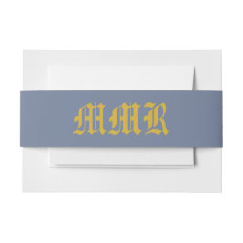 Monogram Elegant Dusty Blue und Gold Einladungsbanderole