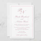 Monogram Elegant Dusty Rose in einer Hochzeit Einladung (Vorderseite)