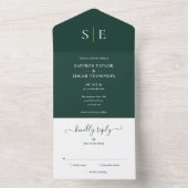 Monogram Elegant Emerald Green und Gold Wedding All In One Einladung (Innen Boden)
