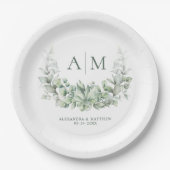 Monogram Elegant Eukalyptus Greenerity Wedding Pappteller (Vorderseite)