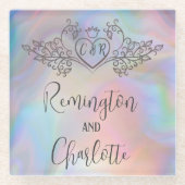 Monogram Elegant farbenfrohe Perlenhochzeit Glasuntersetzer (Vorderseite)