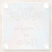 Monogram Elegant farbenfrohe Perlenhochzeit Glasuntersetzer (Rückseite)