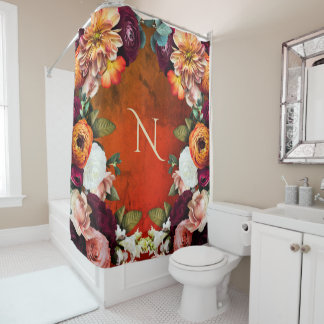 Monogram Elegant Floral Botanisch Rustikal Vintag Duschvorhang