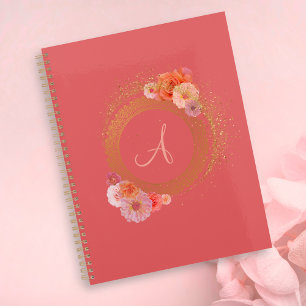 Monogram Elegant Floral Damask Goldener Rahmen Planer