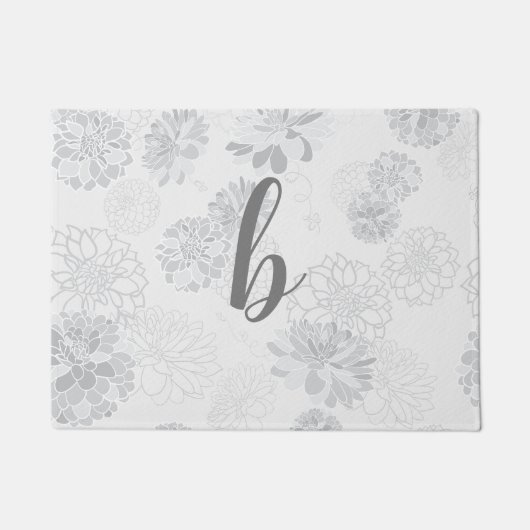 Monogram Elegant Floral Gray Fußmatte (Vorderseite)