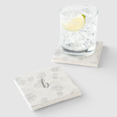 Monogram Elegant Floral Gray Steinuntersetzer (Seitenansicht)