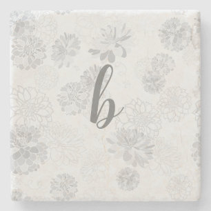 Monogram Elegant Floral Gray Steinuntersetzer