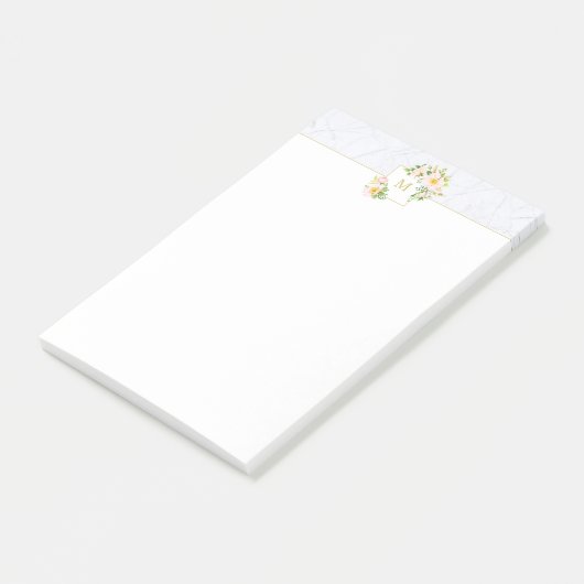 Monogram Elegant Floral Marble 4x6 Post It Notes Post-it Klebezettel (angewinkelt)