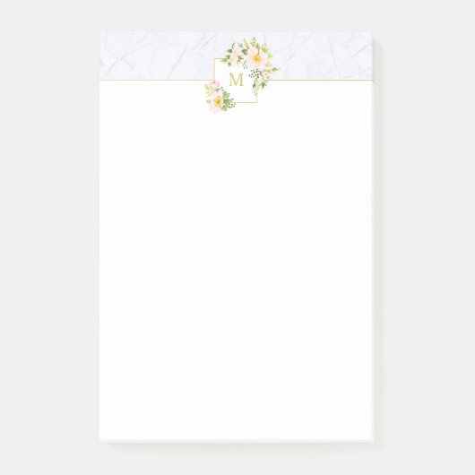 Monogram Elegant Floral Marble 4x6 Post It Notes Post-it Klebezettel (Vorderseite)