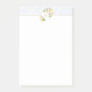 Monogram Elegant Floral Marble 4x6 Post-it-Notizen Post-it Klebezettel