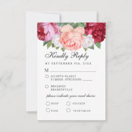 Monogram Elegant Floral Pink Burgundy Meal Choice RSVP Karte