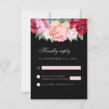 Monogram Elegant Floral Rose Pink Black Wedding