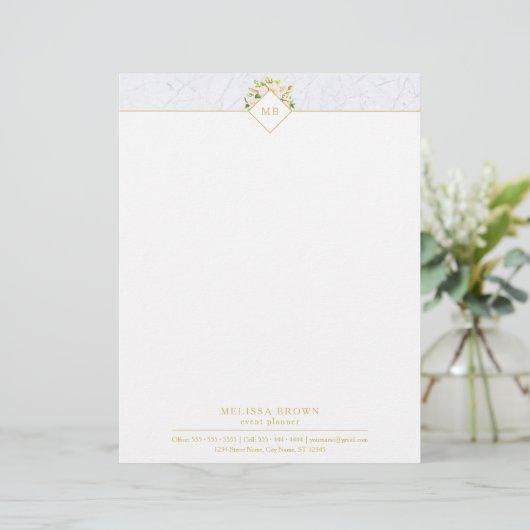 Monogram Elegant floraler Marmor Chic Letterhead Briefbogen (Stehend Vorderseite)