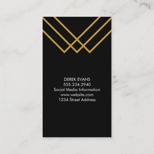 Monogram Elegant Geometric Gold Lines Simple Black Visitenkarte (Rückseite)