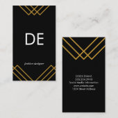 Monogram Elegant Geometric Gold Lines Simple Black Visitenkarte (Vorne/Hinten)