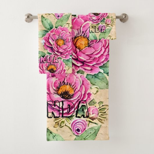 Monogram, elegant gezeichnet floral Rustikal Badhandtuch Set (Insitu)