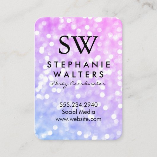 Monogram Elegant Glamour Glitzer Visitenkarte (Vorderseite)