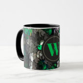 Monogram, elegant Glitzer, grün, grau, schwarz Seq Tasse (Vorderseite Links)
