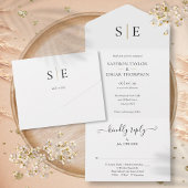 Monogram Elegant Gold Black Wedding All In One Einladung