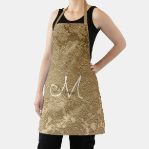 Monogram Elegant Gold Floral Cooking Schürze