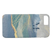 Monogram Elegant Gold & Hues of Blue Landscape Case-Mate iPhone Hülle (Rückseite (Horizontal))